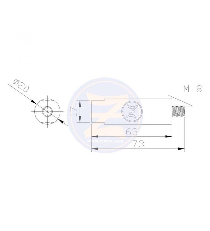 Ánodo de sistema de refrigeración motor Yanmar 71mm Zineti