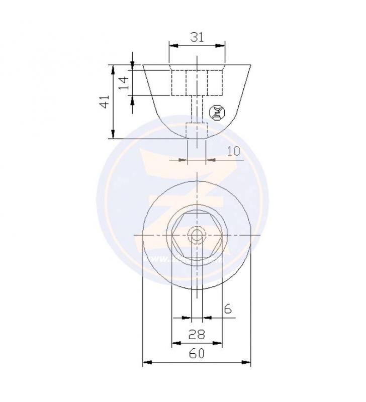 Ánodo ojiva hexagonal para túnel de maniobra 60mm Vetus Zineti