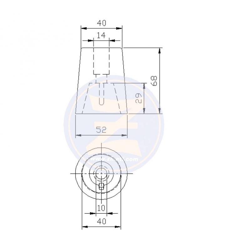 Ánodo Zineti tipo cono para hélice Radice eje de 40mm