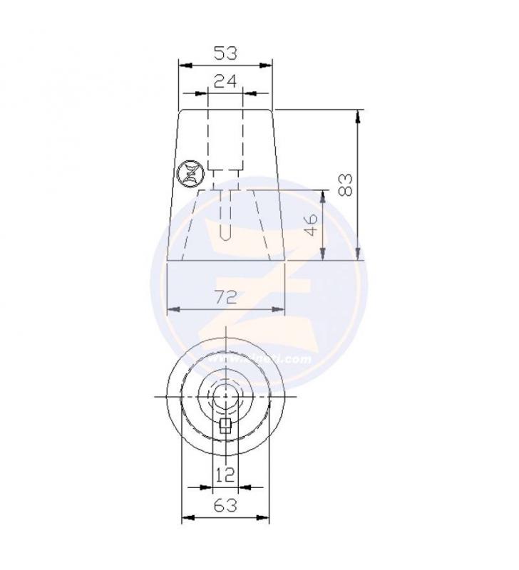 Ánodo Zineti tipo cono para hélice Radice eje de 55mm