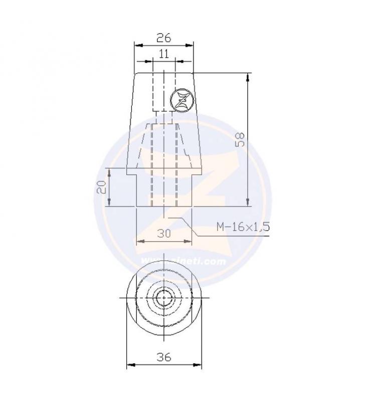 Ánodo Zineti con tuerca de latón para hélice hexagonal Radice Ø25mm