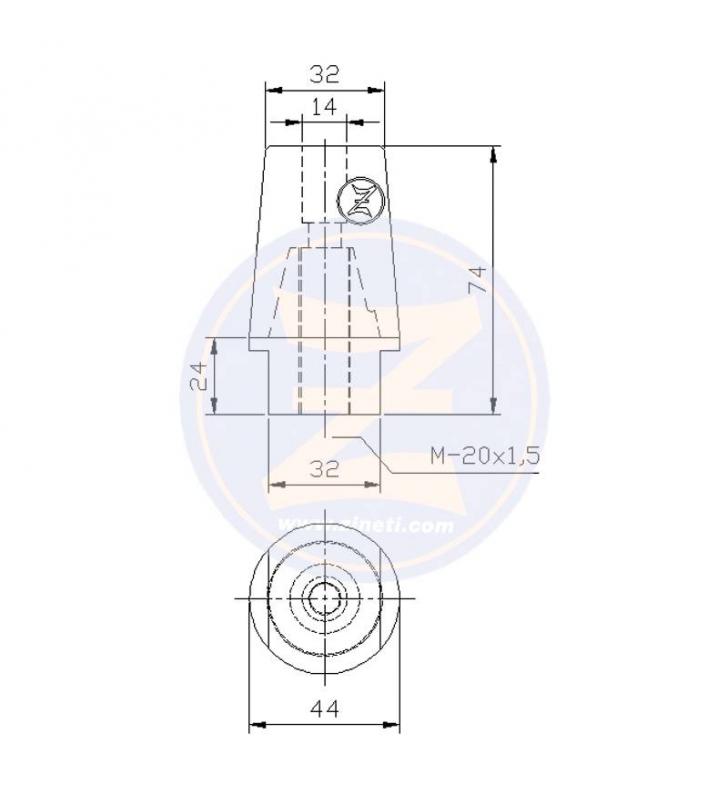 Ánodo Zineti con tuerca de latón para hélice hexagonal Radice Ø30mm
