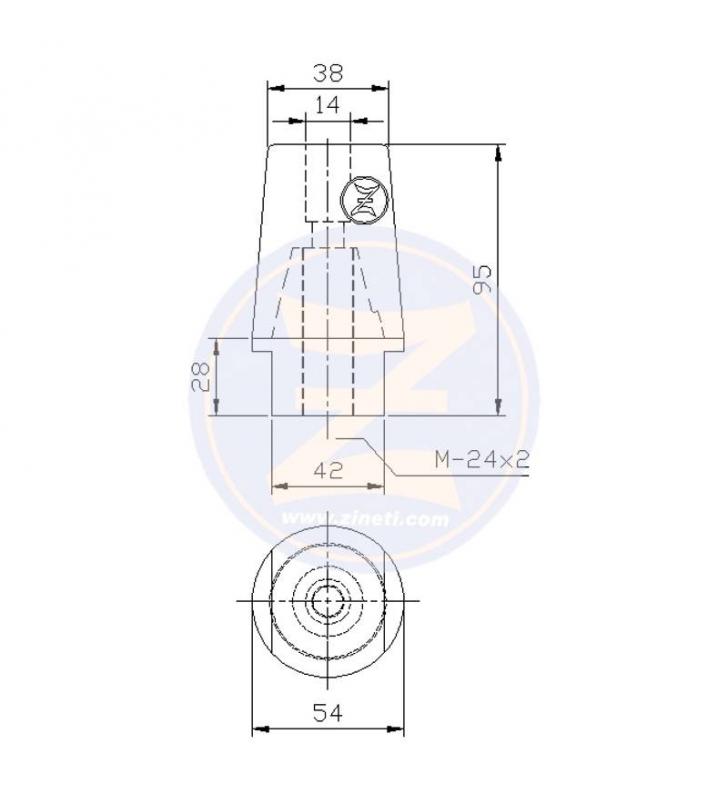 Ánodo Zineti con tuerca de latón para hélice hexagonal Radice Ø40mm