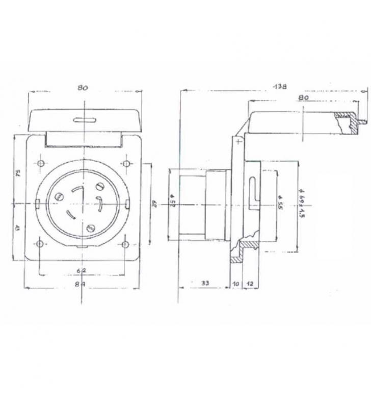 Base enchufe macho tipo marinco tapa PVC