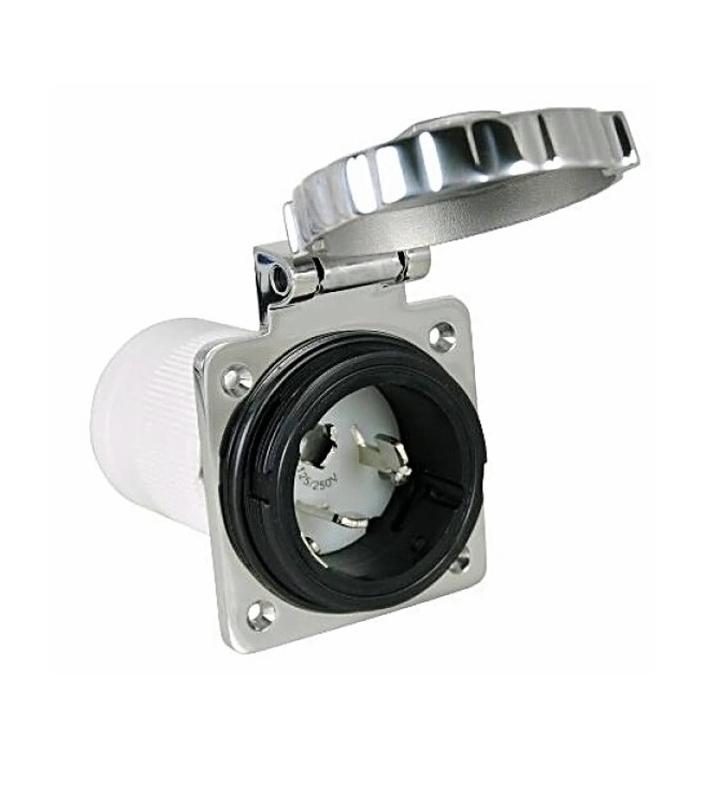 Base enchufe Marinco 50 Amp macho inox