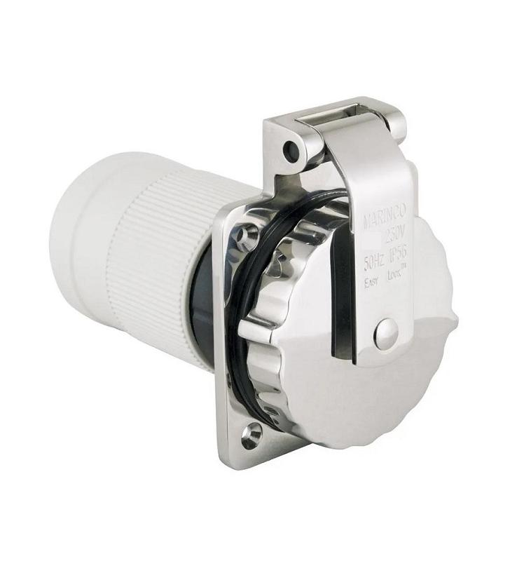 Base enchufe Marinco 50 Amp macho inox