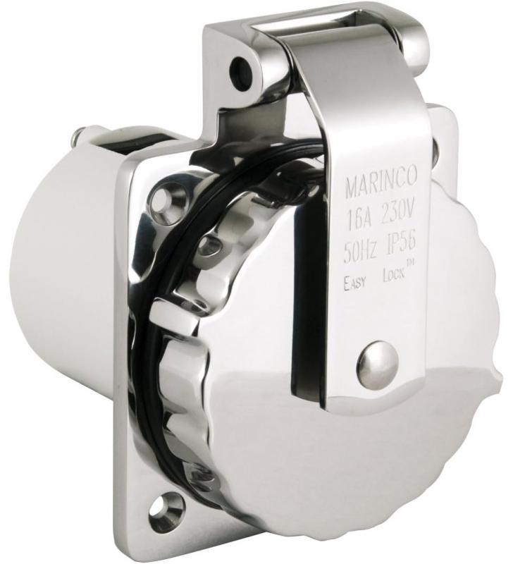 Base enchufe Marinco 16 Amp macho inox