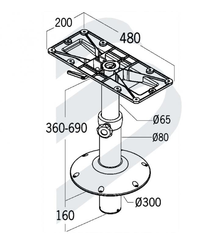 Medidas de Pie de mesa elevable manual aluminio glossy