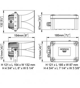 Medidas de EMH-M Marco 24V Bocina eléctrica y amplificador