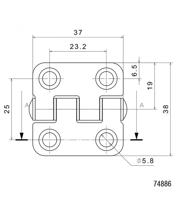 Bisagra Silenciosa, Inversa, Inox 316, L38mm, W37mm, grosor 1,8mm
