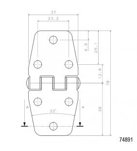 Bisagra Silenciosa, Derecha, Inox 316, L78mm, W37mm, grosor 1,8mm
