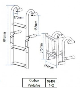 Esquema de medidas de Escalera inoxidable para regala 3 peldaños