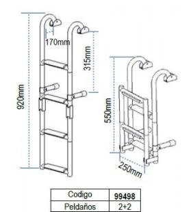 Esquema de medidas de Escalera 4 peldaños inoxidable para regala