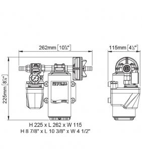 Esquema de medidas Kit bomba de baldeo DP12 Marco 5 bar 12V