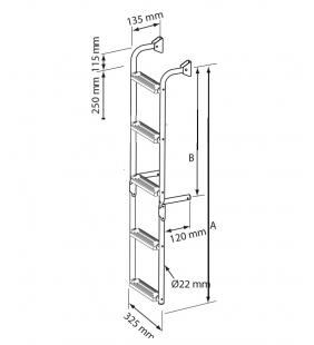Esquema de medidas de Escalera inox 5 peldaños ajustables 3+2