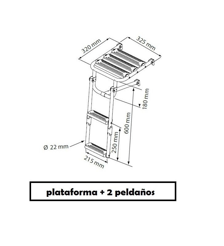 Medidas de Plataforma de baño con escalera plegable inox
