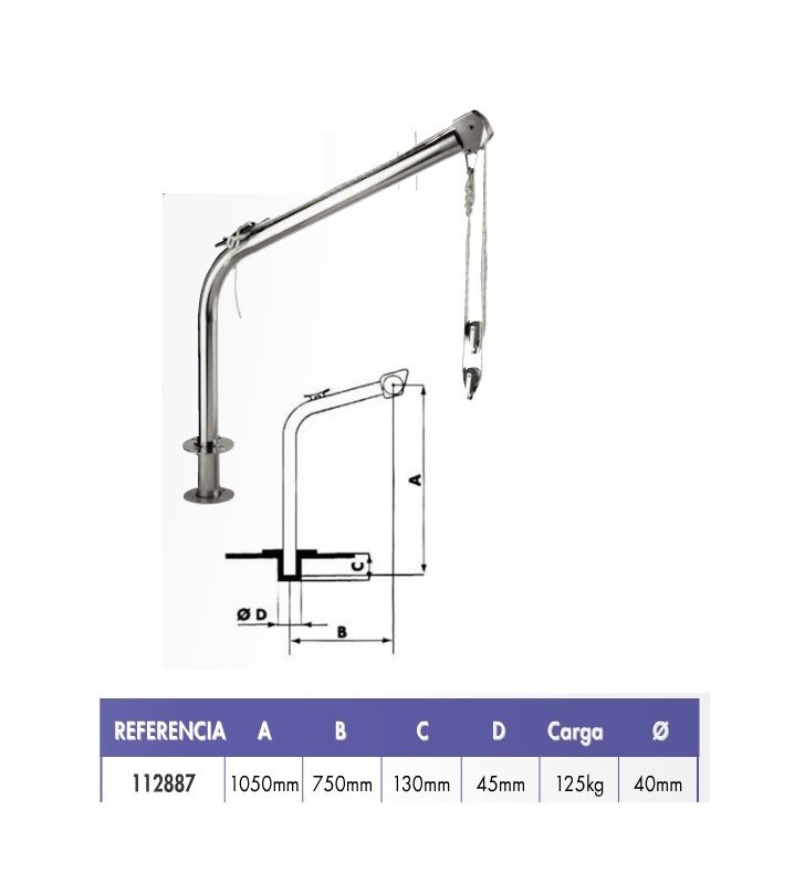 Pescante inox tubo de 40 Ø