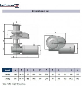 Molinete X3 1700 W 12V Lofrans aluminio con campana