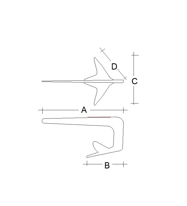 Esquema de medidas de Ancla tipo Bruce 15 Kg galvanizado