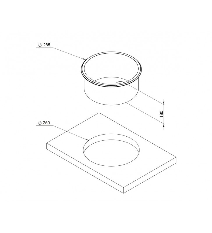 Medidas de Fregadero redondo inox 285 mm Ø