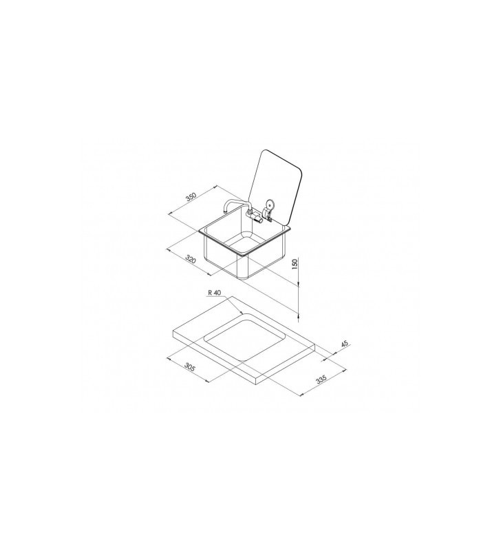 Fregadero rectangular con tapa de vidrio