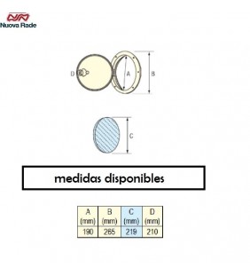 Esquema de medidas de Tambucho redondo 265 mm Ø con cierre de palanca