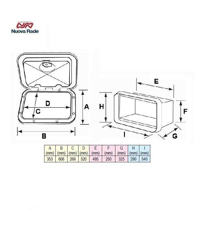 Medidas de Tambucho con cofre 353 x 606 mm Top Line con llave