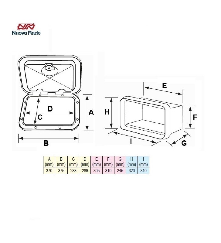 Medidas de Tambucho con cofre 370 x 375 mm Top Line con llave