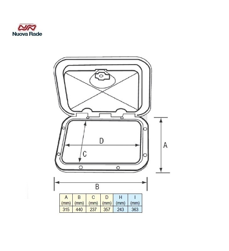 Medidas de Tambucho rectangular 315 x 440 mm Top Line con llave