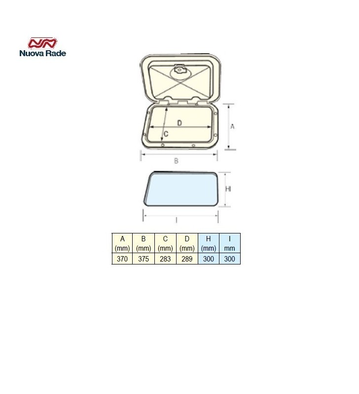 Medidas de Tambucho rectangular 370 x 375 mm Top Line con llave