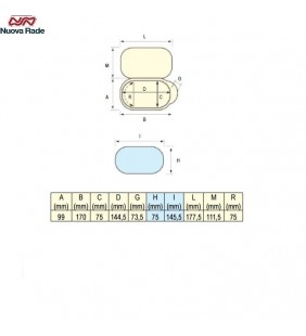 Esquema de medidas de Registro ovalado 99 x 170 mm