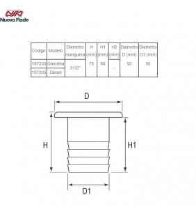 Esquema de medidas de Boca de llenado fuel 38 mm Ø