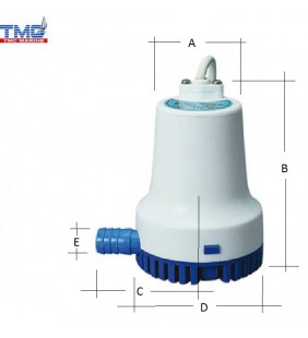 Esquema de medidas de Bomba sumergible TMC 1750 GPH 12V