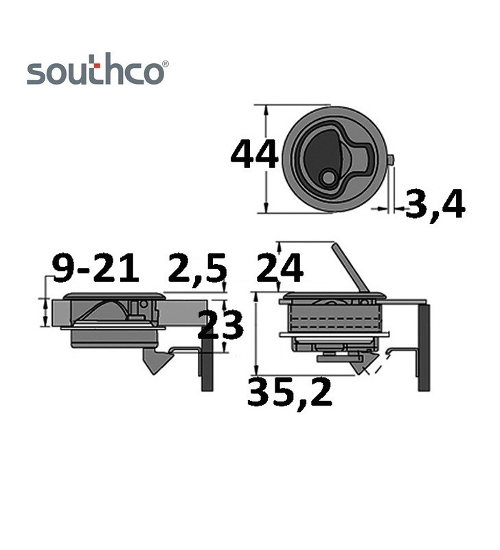 Medidas de Cierre encastado Mini Southco inox