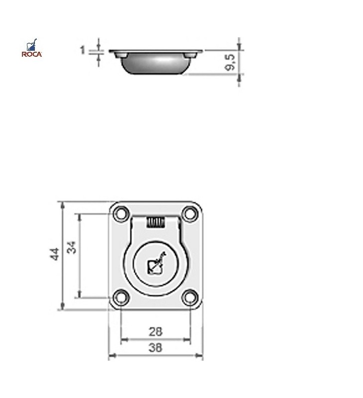 Medidas de Tirador encastado 38 x 44mm inox