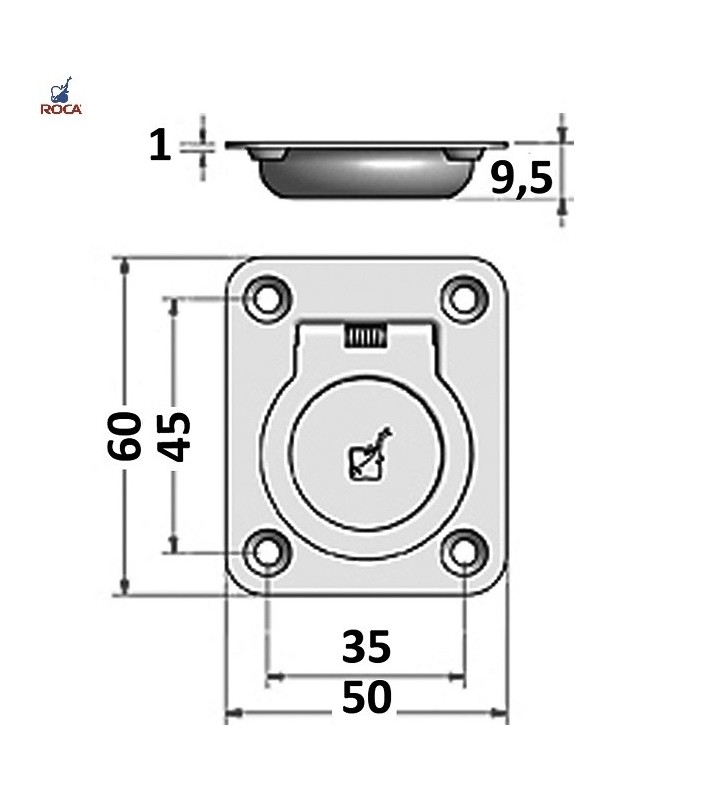 Medidas de Tirador encastado 50 x 60mm inox