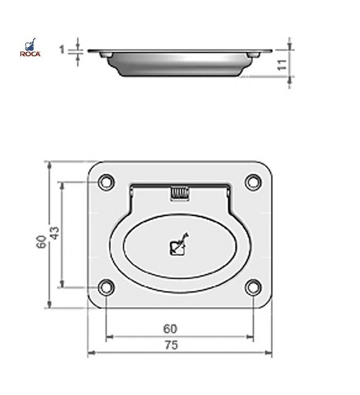 Medidas de Tirador encastado 60 x 75mm inox