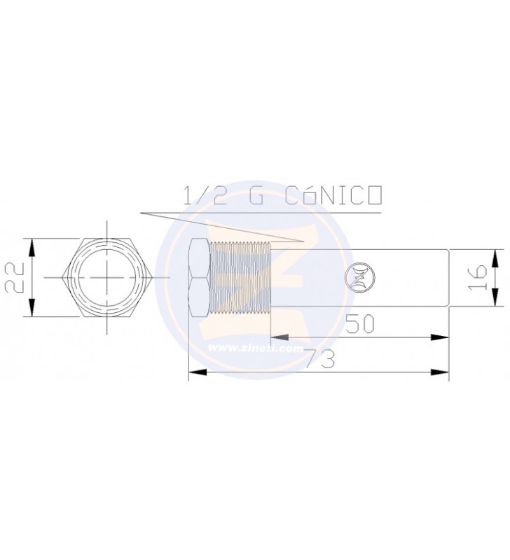 Medidas de Anodo para enfriador Yanmar 1/2 gas Zineti