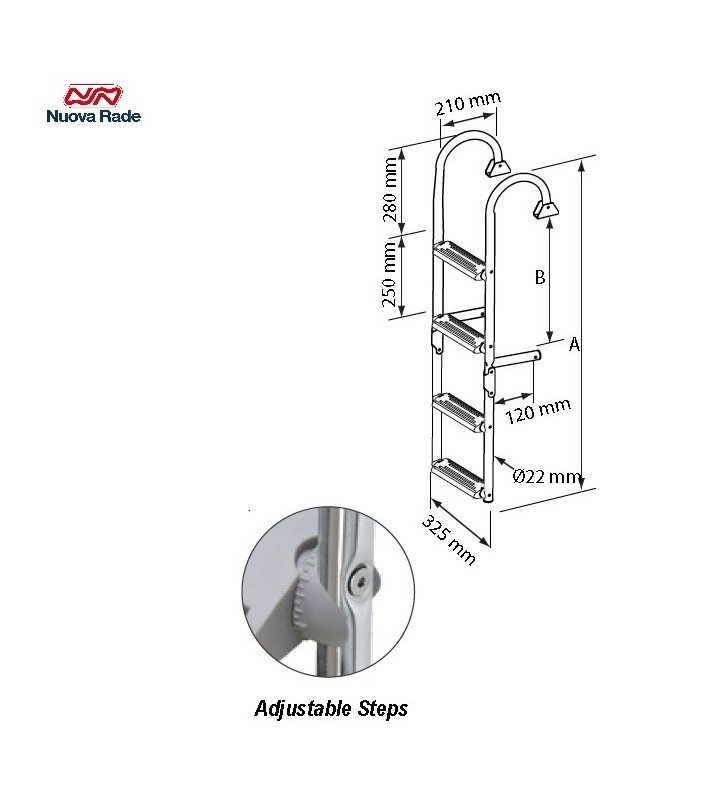 Escalera plegable inox 4 peldaños ajustables