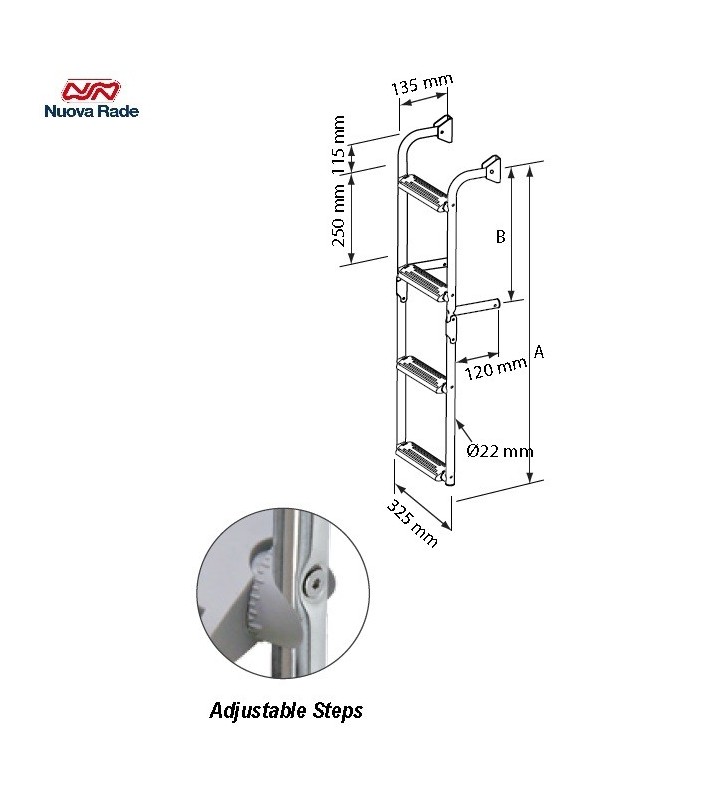 Escalera inox 4 peldaños ajustables
