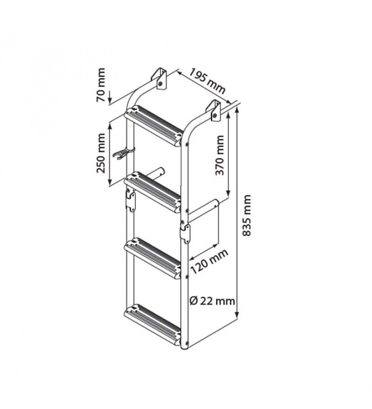 Medidas de Escalera inox 4 peldaños ancho 215 mm