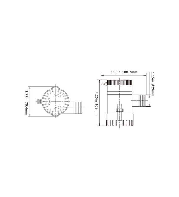 Esquema de medidas de Bomba sumergible Sailflo 1100 GPH 12V