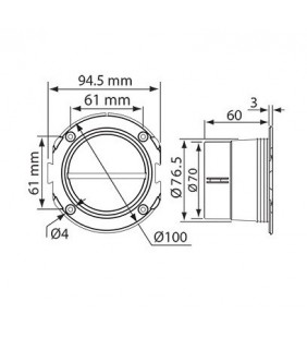 Esquema de medidas de Conexión ventilación 76 mm Ø