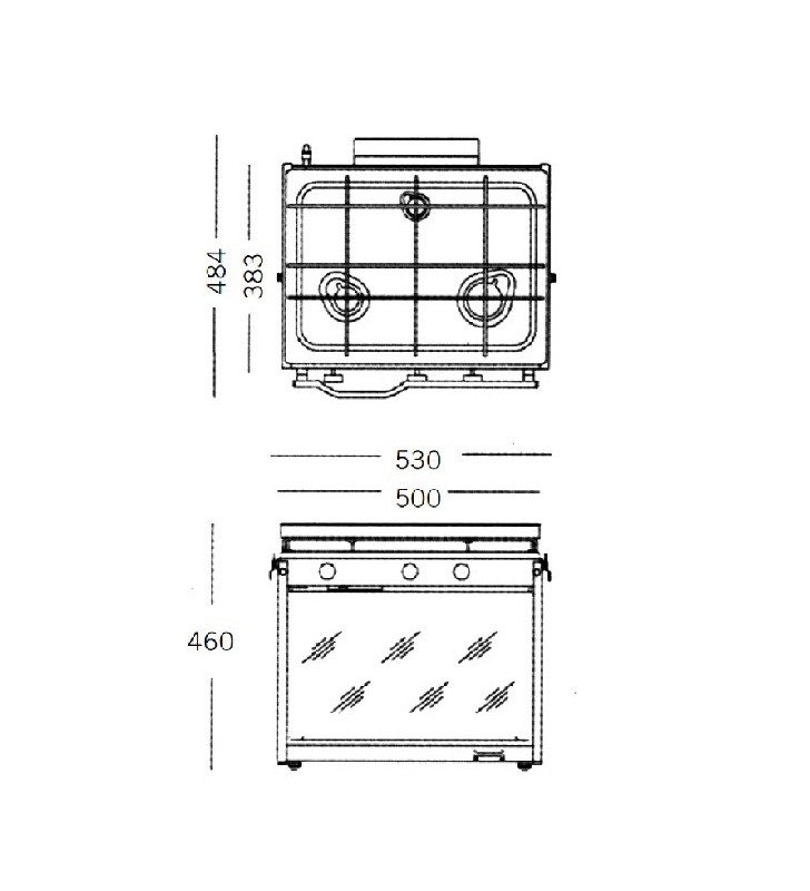 Esquema de medidas de Cocina 3 fogones y horno XL3 Techimpex