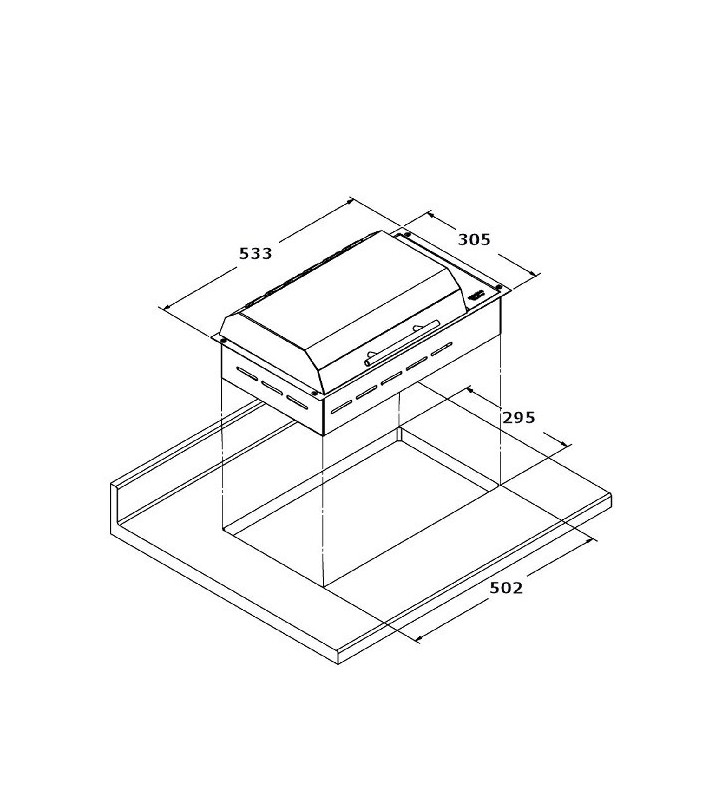 Esquema de medidas de Grill Frontier 230V encastado