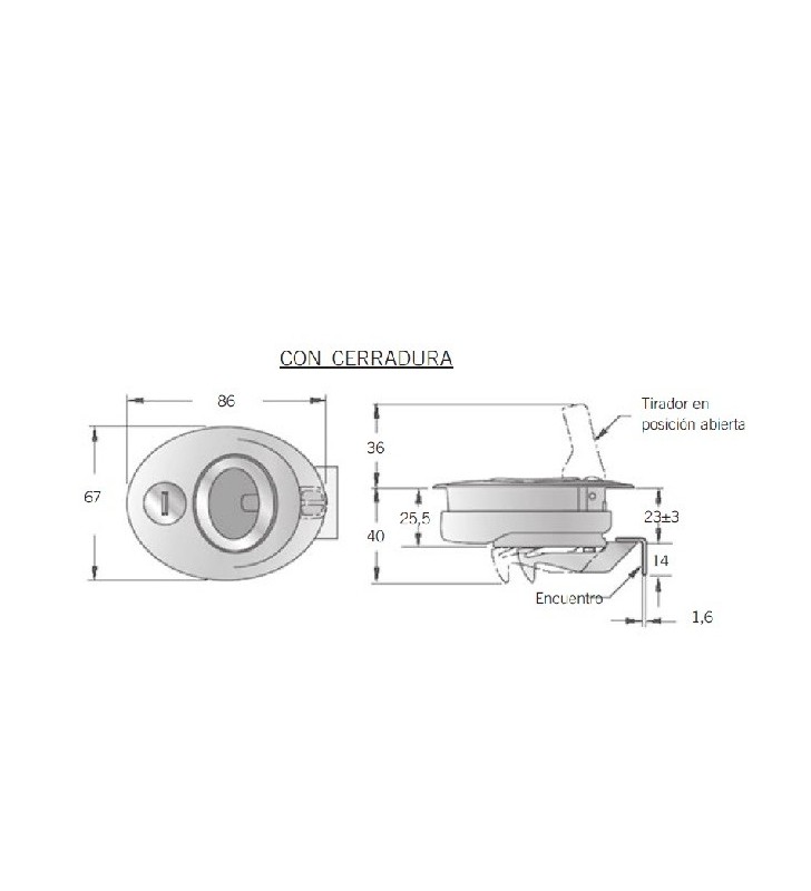 Medidas de Cierre Southco Beetle inox 16-22 con cerradura