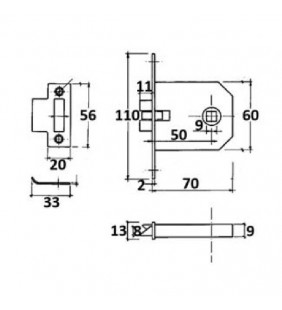 Medidas de Cerradura de embutir con resbalón antivibratorio F: 110x13