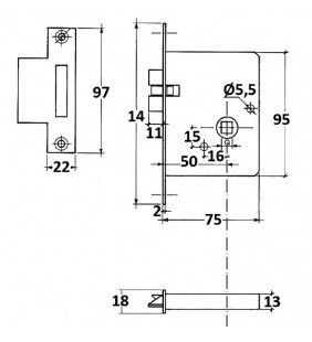 Medidas de Cerradura de embutir con resbalón antivibratorio F: 144x18