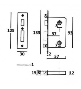 Medidas Cerradura de embutir para clavija F: 133x15