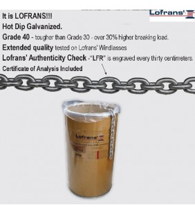 Cadena de fondeo Lofrans galvanizada G40 con certificado de calidad